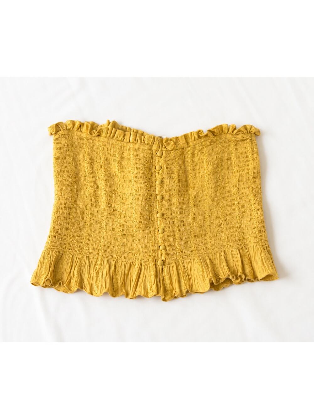 American Eagle Mustard Yellow Smocked Tube Top Size Large Boho Ruffle Strapless